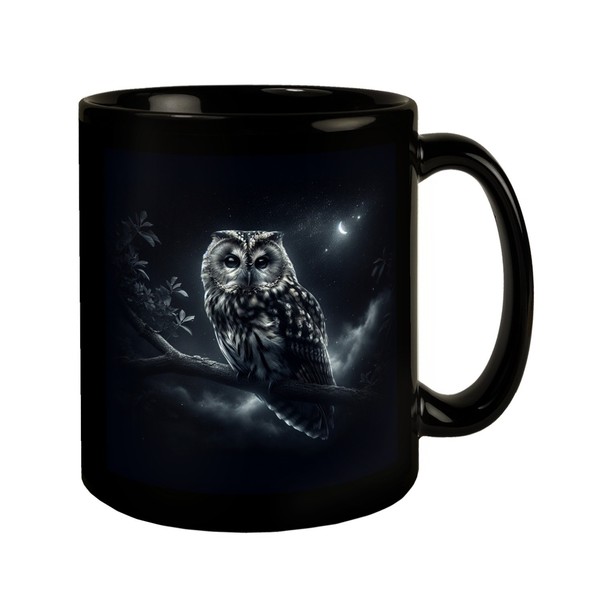 Eule Auf Einem Ast Tasse Schwarz In Schwarz-image