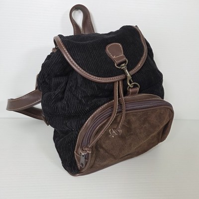 Vintage Y2K Black Corduroy Backpack Suede Drawstring 90s Old Money Retro Grunge