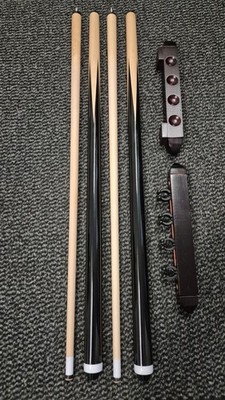 2er Set Billard Queue 2teilig + Wandhalterung + 5 Ersatzschraubleder