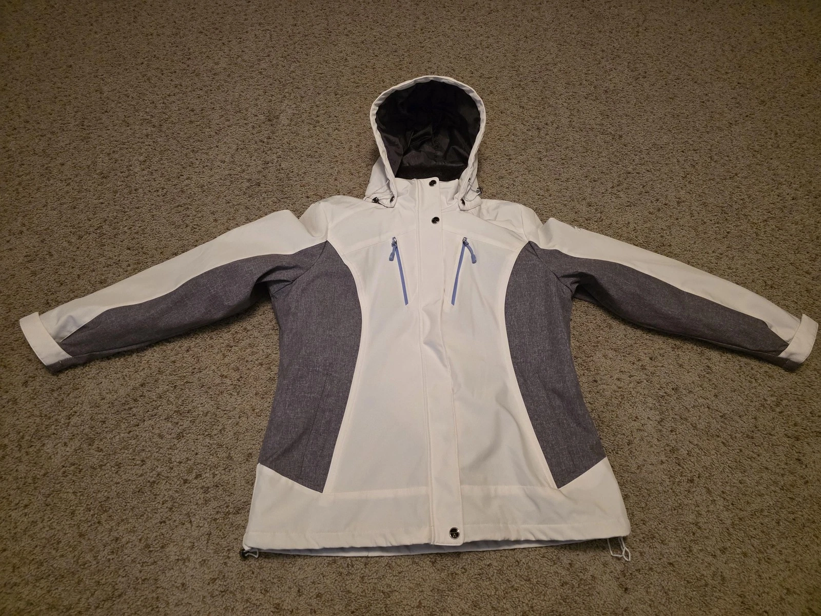Gerry Jacket Womens Medium White Gray Hooded Insulated Ski Snow Coat Winter Warm