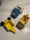 VINTAGE 1970’s 5” PRESSED STEEL TONKA Yellow Tow Wrecker & Garbage Truck Buddy L