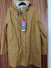Image of BNWT Joules Size 12 Rainaway Waterproof Taped Seam Teddy Faux Fur Jacket Mustard