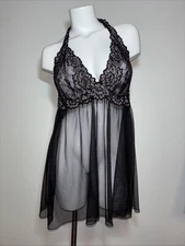 Victoria’s Secret Black Lace Mesh Babydoll Lingerie Nightie XL
