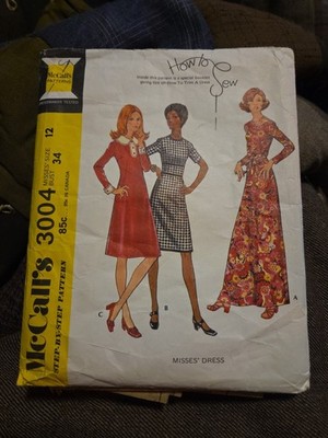 McCall's 3004 How To Sew Misses Dress Step By Step Pattern 1971 Cut