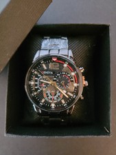 Geneva Men's Gloss Black Watch With Black And Gold Dial 8 3/4 Inch Band