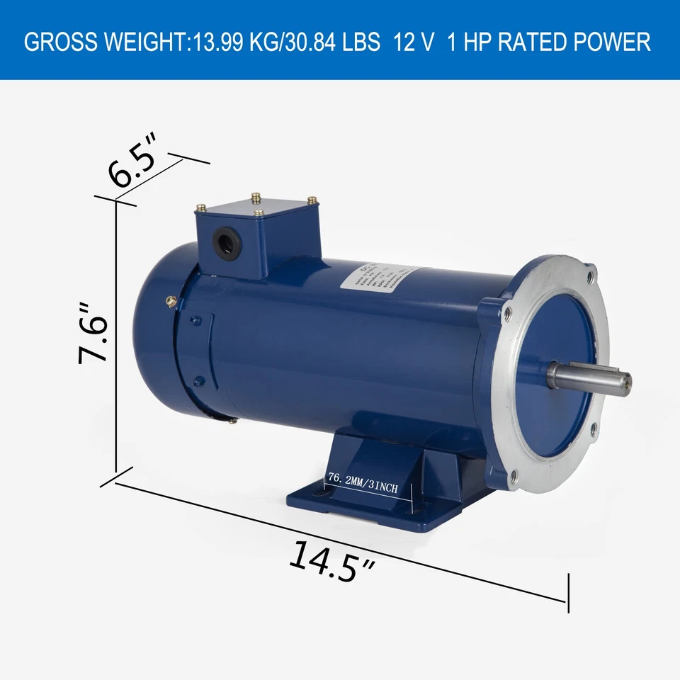Uimoso 12V DC MOTOR 1HP, 56C Frame 1750RPM TEFC Permanent Magnet Motor - Image 3 of 4