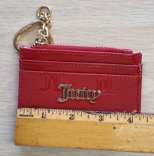 Juicy Couture Red Zippered Up Card Case Heart Keychain Patent Leather Coin Purse - Picture 8 of 10