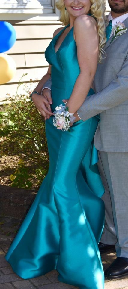 Teal Prom Dress, Gorgeous Gown, Sherry Hill Size 0, Mermaid Ruffle Bottom  Gown | eBay