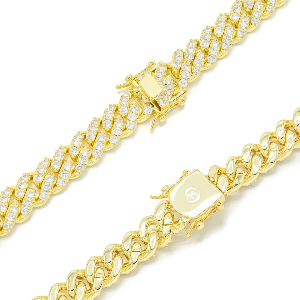 Juego de puntas gargantilla collar eslabón cubano Miami chapado en oro real de 14K helado 12 mm Foto 2 de 4