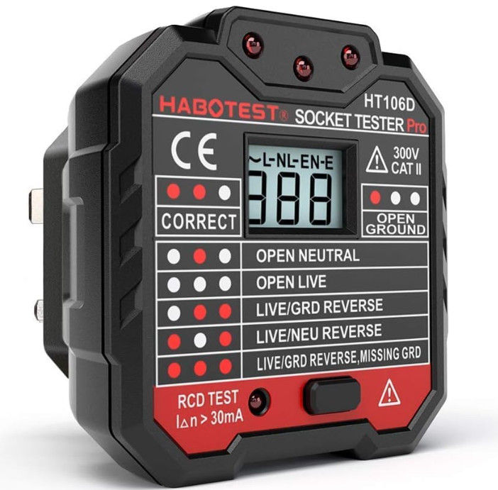QUILLE Socket Tester Mains Outlet Tester with LCD Display Neutral Live Earth RCD