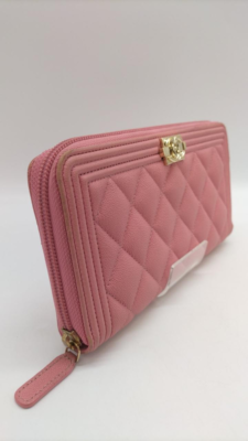 CHANEL Boy Chanel Matelasse Zip Around Long Wallet Caviar Leather