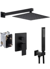 KES Shower Faucets Sets Complete Matte Black Shower System 10 Inches Rain Shower