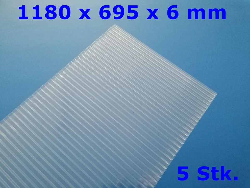 5 Stegplatten Polycarbonat farblos 1180 x 695 x 6 mm für Gewächshaus Frühbeet - Bild 1 von 1