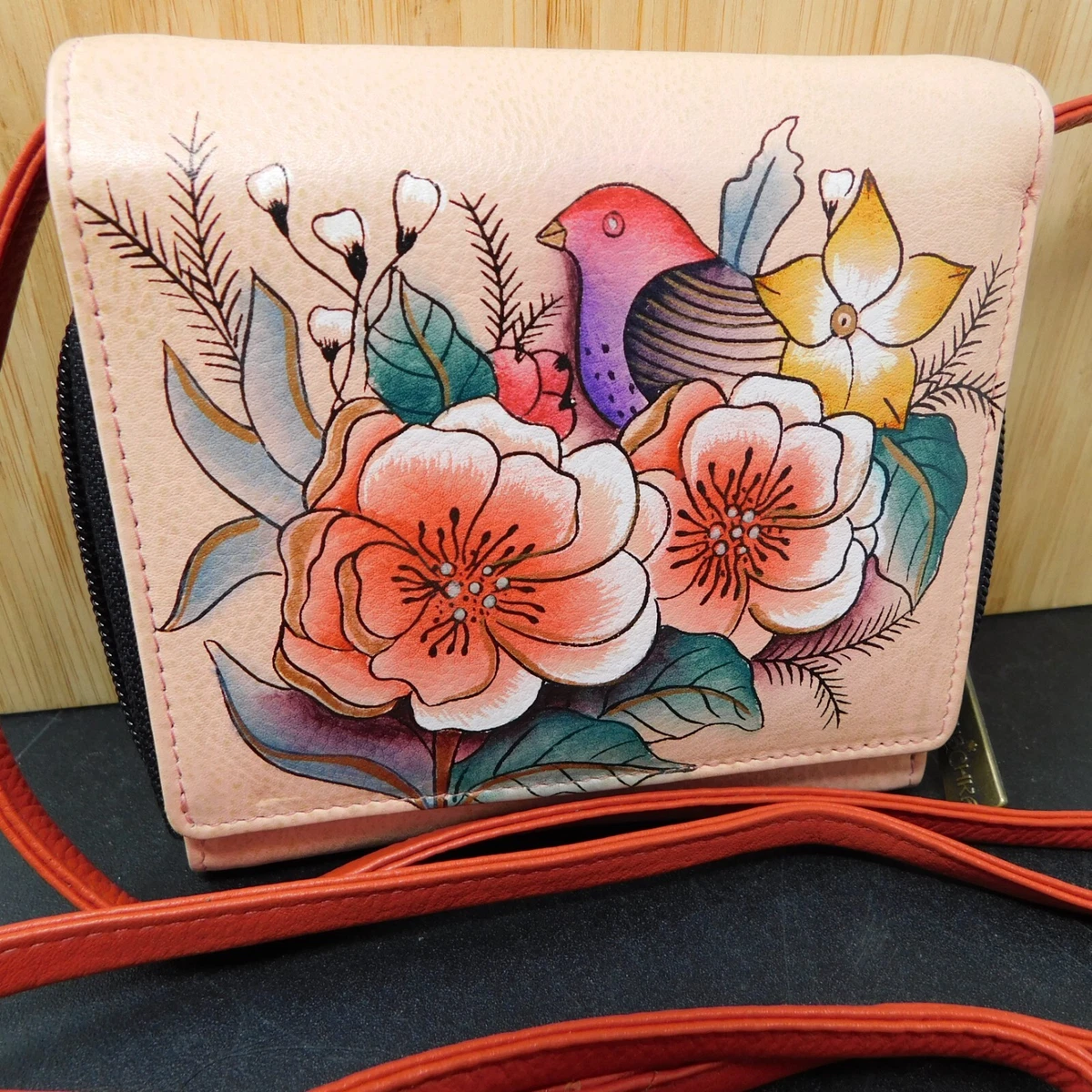 Hand-Painted Leather Cross Body Bag - Birds