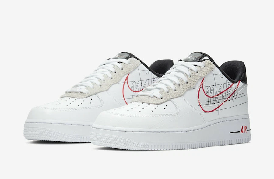 Nike Air Force One 1 Low Script Swoosh White Black University Red