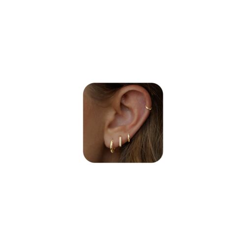 4 Pairs Gold Hoop Earrings Set for Women, Huggie Cartilage 14K Gold Plated S9...