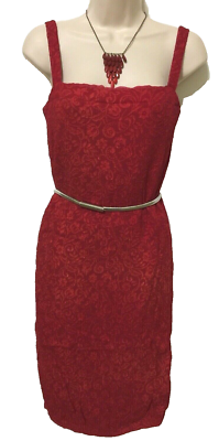 Vintage Red Wiggle/Pencil Dress fully lined sleeveless lace Lanz original  XS/S