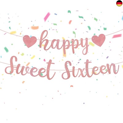 Glitter Happy Sweet 16 Birthday Banner,Happy Sweet Sixteen Geburtstagsbanner,
