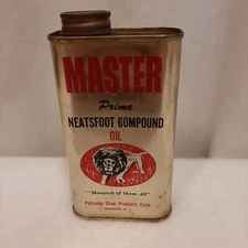 Master Prime Neatsfoot Compound Oil Tin Can With Product Petronio Shoe VTG Prop