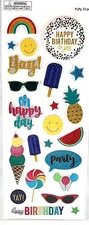 Happy Birthday Kid Popsicle Watermelon Ice Cream Party Glitter Puffy Stickers