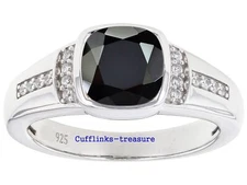 Natural Black Onyx & CZ Gemstones with 925 Sterling Silver Men's Ring #52