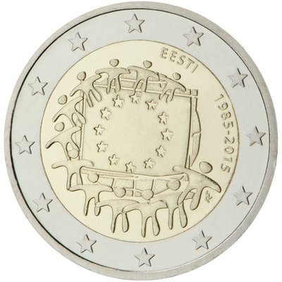 2015 Estonia   2 Euro Uncirculated UNC Coin ''European Union (EU) Flag 30 Years''