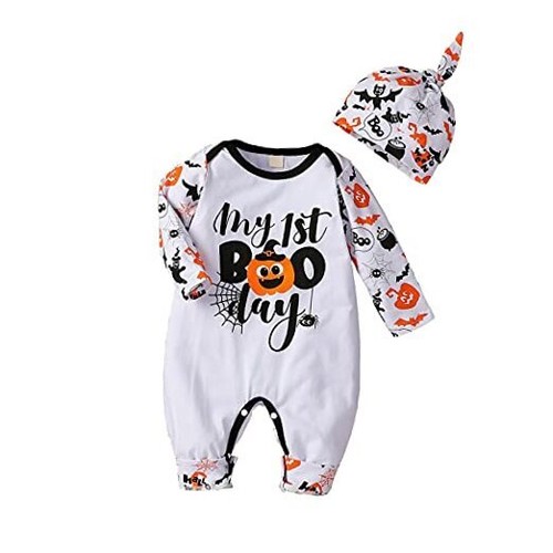 Infant Newborn Baby Girl Boy Long Sleeve Romper 0-3 Months Halloween Hat Set