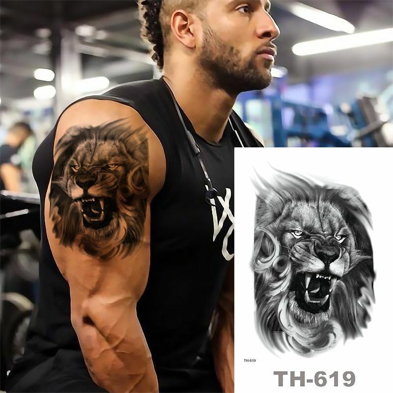 Large Black Temporary Tattoo Body Art Chest Arm Lion Tiger Wolf Leopard  Sticker | eBay