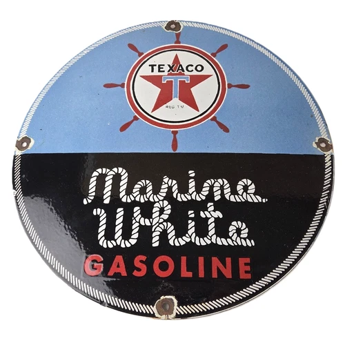 Vintage Texaco Gasoline Sign - Marine White Gas Products Porcelain  Sign