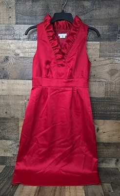 London Times Red Satin Dress Women 4 Ruffle Y2K Party Cocktail Formal Valentine