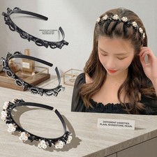 Pearl Braided Headband Women Double Layer Fashion Hair Band Elegant Accessory