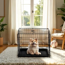 24" Single Door Metal Wire Dog Crate with Leak-Proof Plastic Tray