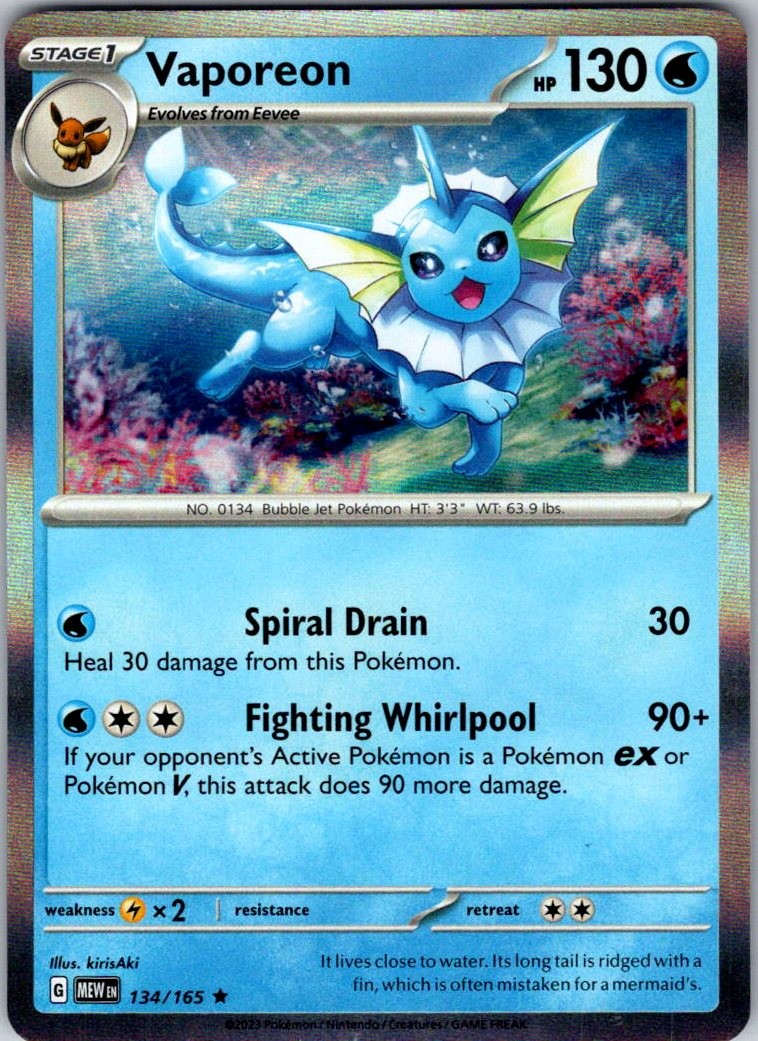 SV: Pokemon Card 151 #134/165 Vaporeon Holo