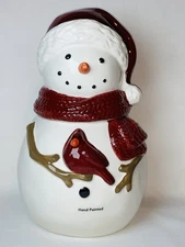 St Nicholas Square Yuletide Snowman Red Cardinal Cookie Jar Christmas Home Decor