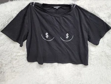 Fashion Nova Funny Double Dollar Sign Bling Top Size 2x Cropped Black