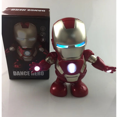 Marvel Iron Man Dance Action Figures Sing Led Light Spiderman Robot  Super Hero