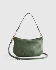Quince Italian Leather Sage Convertible Crescent Handwoven Shoulder Mini Bag