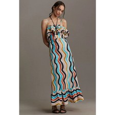 FARM Rio Wavy Stripe Ruffle Sleeveless Maxi Dress Large