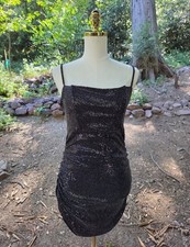 Urban Outfitters Womens Black Sequin Ruched Cowl Neck Mini Dress Size Large