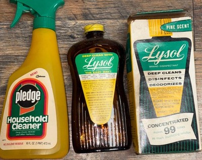 Lysol Concentrate Vintage Amber Glass Bottle Box Pledge Household Cleaner EMPTY