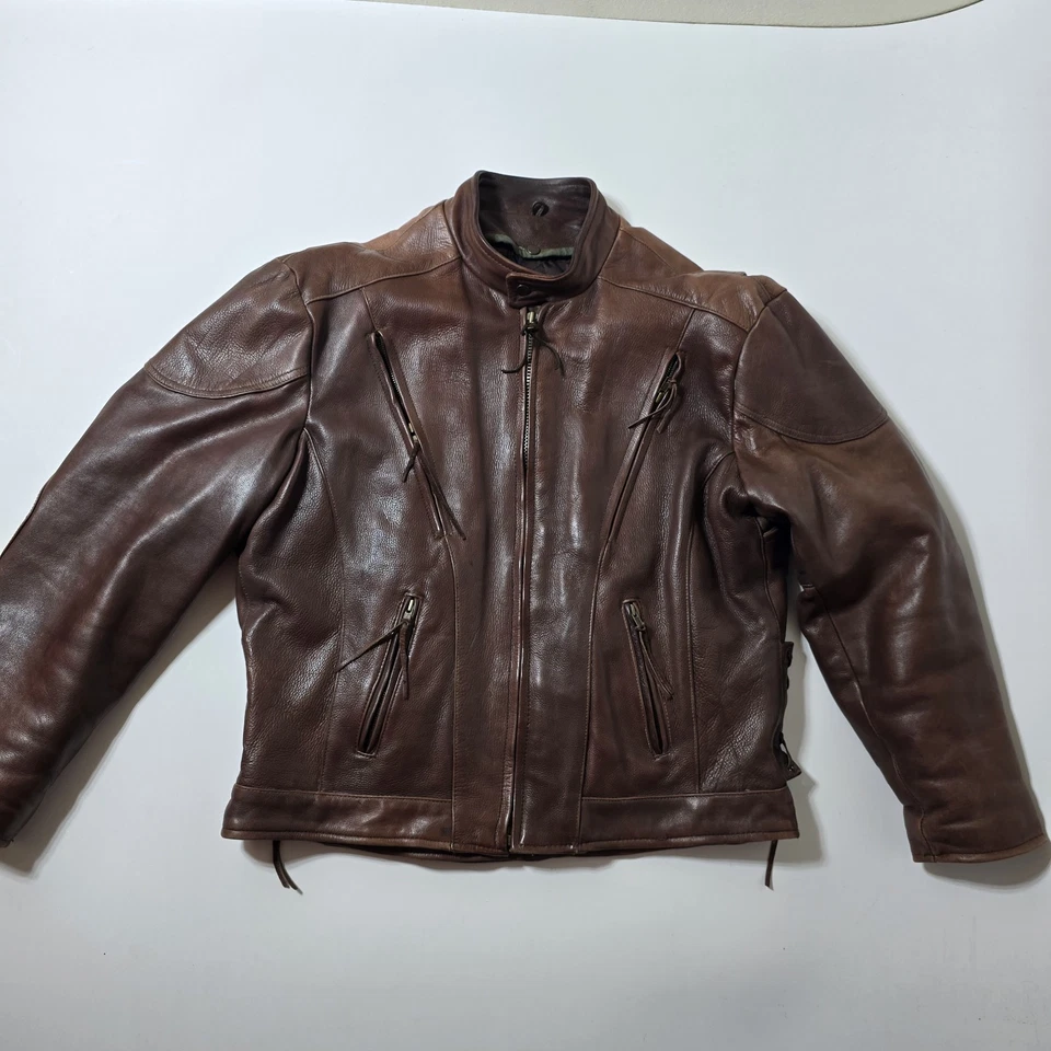 Chaqueta pesada forrada Frontier Leathers para hombre talla 44 marrón motociclista Foto 2 de 4