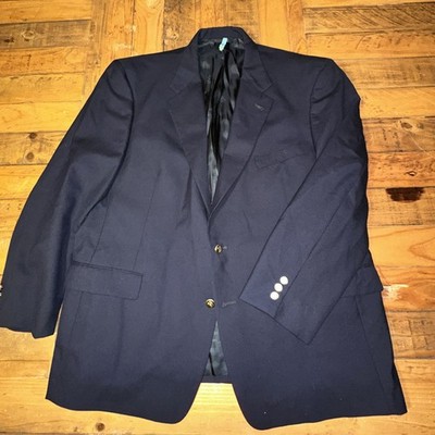 VTG Burberrys Super 100s Wool Navy Blue Gold Buttons Men s 48R Union Made In USA