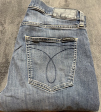 Calvin Klein Jeans Straight Men Jeans Size 33 Blue Denim 33X30 Super Flex -FLAW