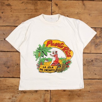 Vintage Puerto Rico T-Shirt XL Herren 90er weiß Grafik Reise 50/50