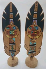 Pair (2) Hopi Hilili Kachina Wood Feather Art Randy Dukepoo Native American 2005