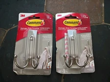 3M Command Brushed Nickel Metal Large Double Towel Hook 4 lb. Stick On - 2 PACK