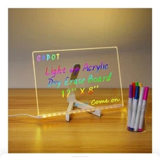 CAPOT Acrylic Light Up Dry Erase Whiteboard Message Board 12 x 8 Inches