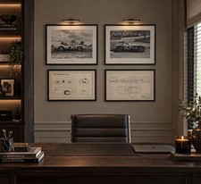 Framed Motorsport Print Set of 4 &ndash; Mercedes-Benz & Jaguar Blueprints & Photos