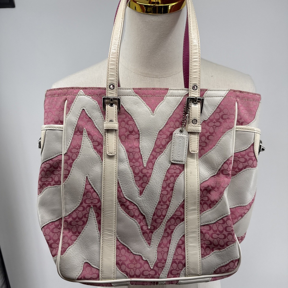 Y2K COACH LTD ED PINK WHITE ZEBRA PATCHWORK LUNCH TOTE BAG SATCHEL
