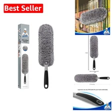 Gray Microfiber Duster with Soft Fluffy Head - 17.9" Perfect for Dusting